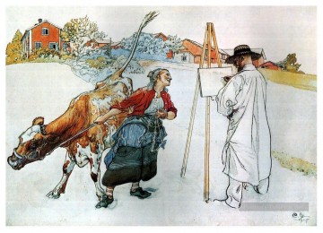 à la ferme 1905 Carl Larsson Peinture à l'huile